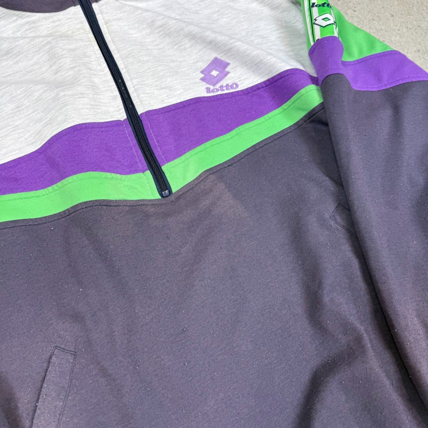 Lotto 1/4 Zip Jumper Large Grey White Multicolor 90s
