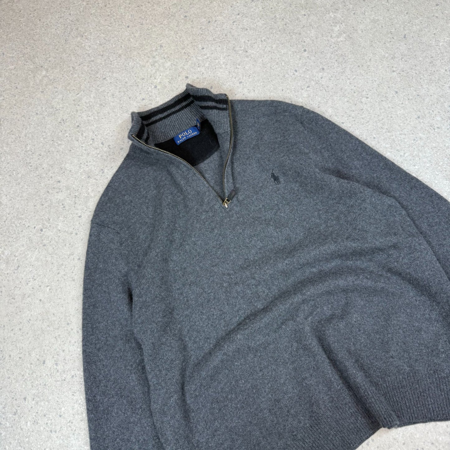 Ralph Lauren 1/4 Zip Jumper Large Grey Colourway Merino Wool Super Soft