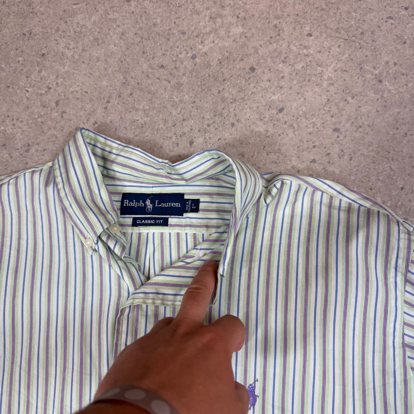 Ralph Lauren Striped Shirt Large Multicoloured Green Embroidered Logo