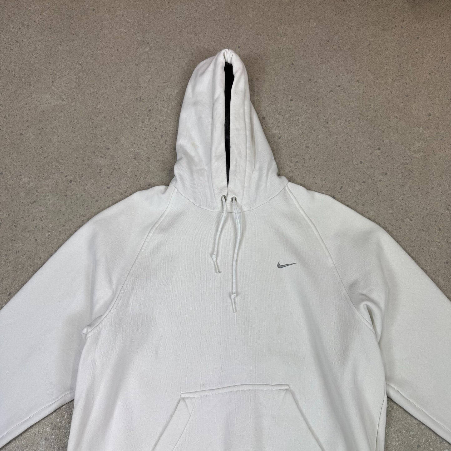 Nike Small Swoosh Hoodie Medium White Embroidered Swoosh Silver Tag Y2K