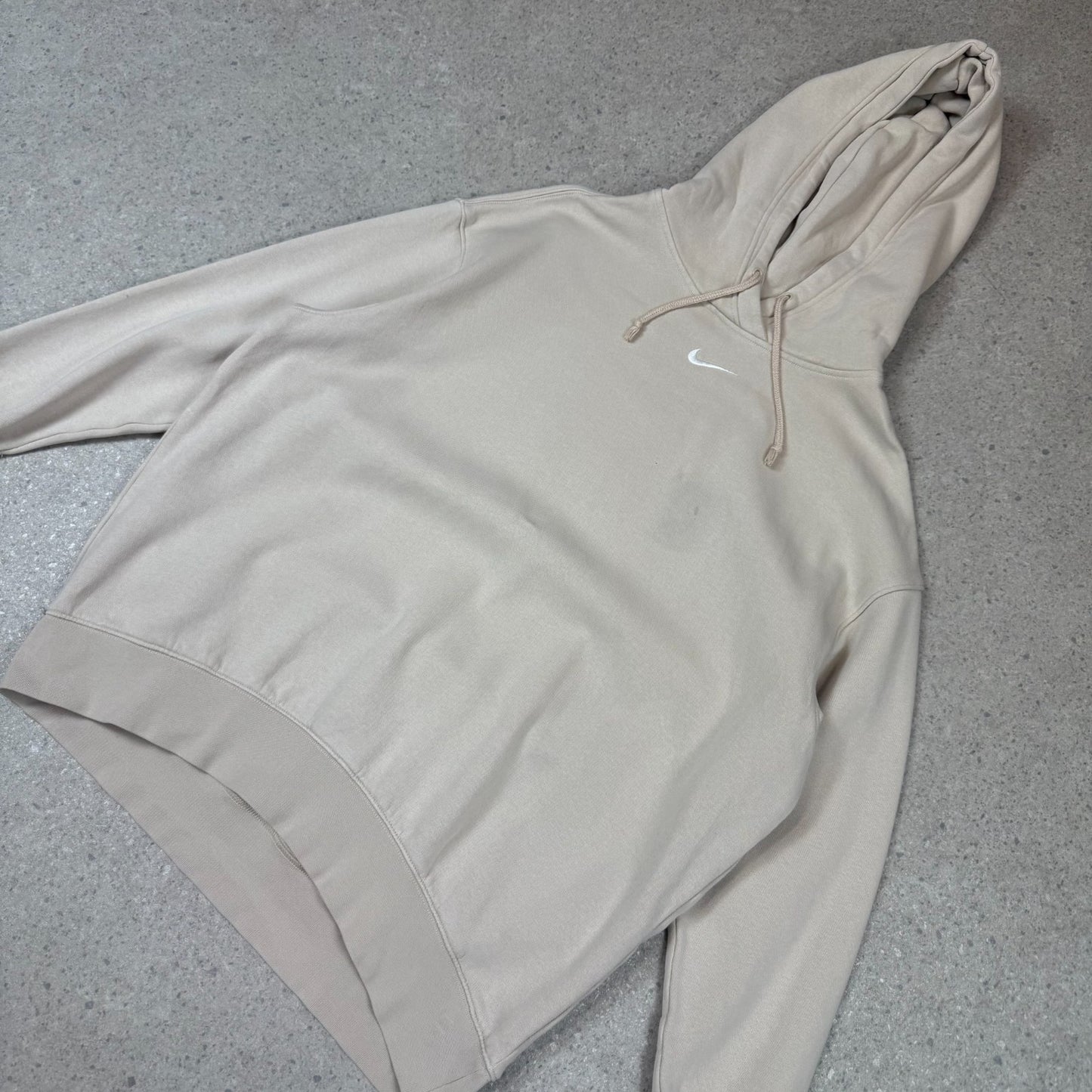 Nike centre Swoosh Hoodie Large Beige Embroidered Logo Boxy Fit Hooded