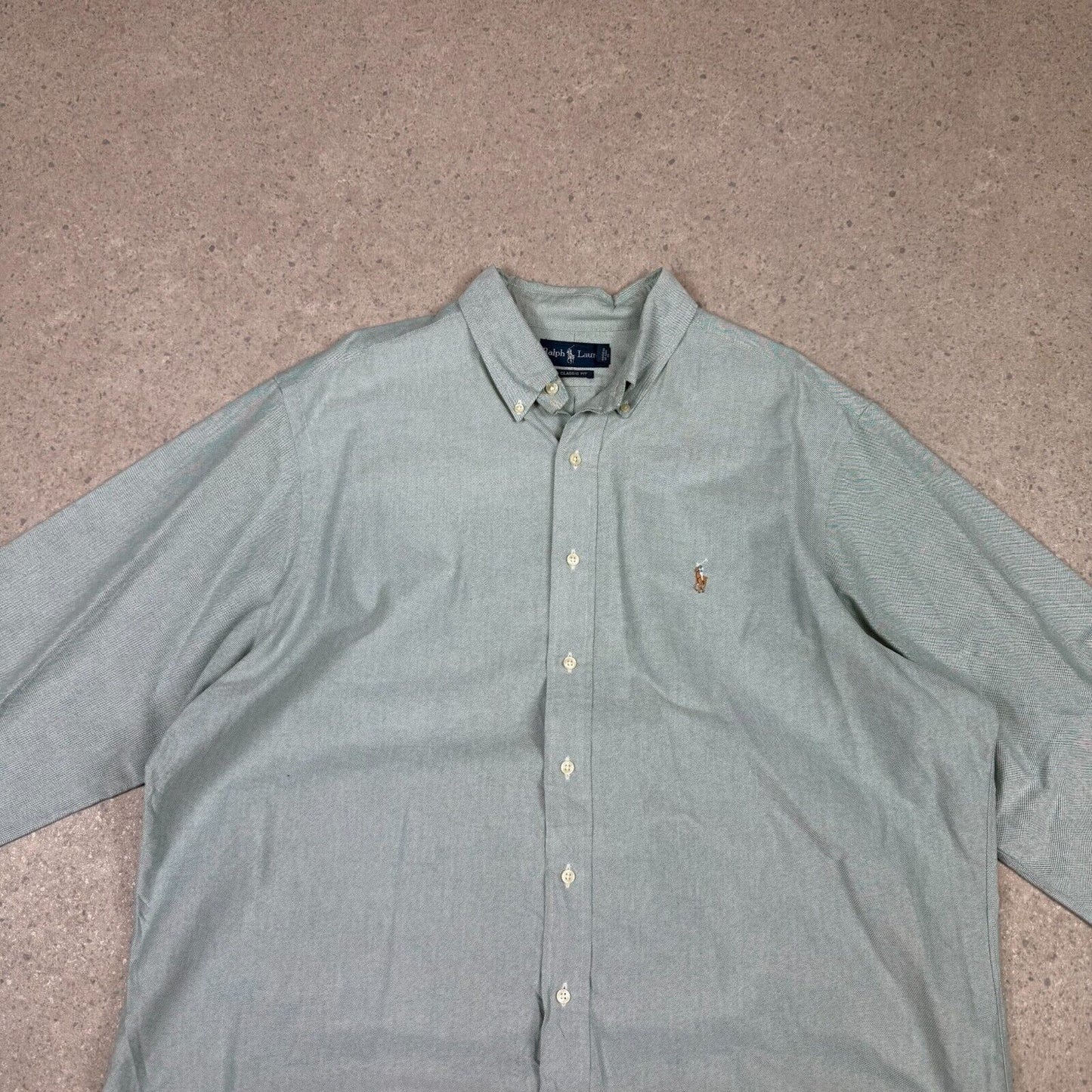Ralph Lauren Shirt XL Green Coloured Embroidered Logo 18” Neck Long Sleeve