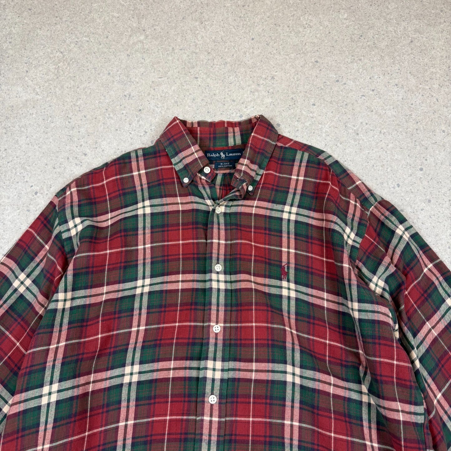 Ralph Lauren Flannel Shirt Large Red Cotton Check Short Sleeve Button Down