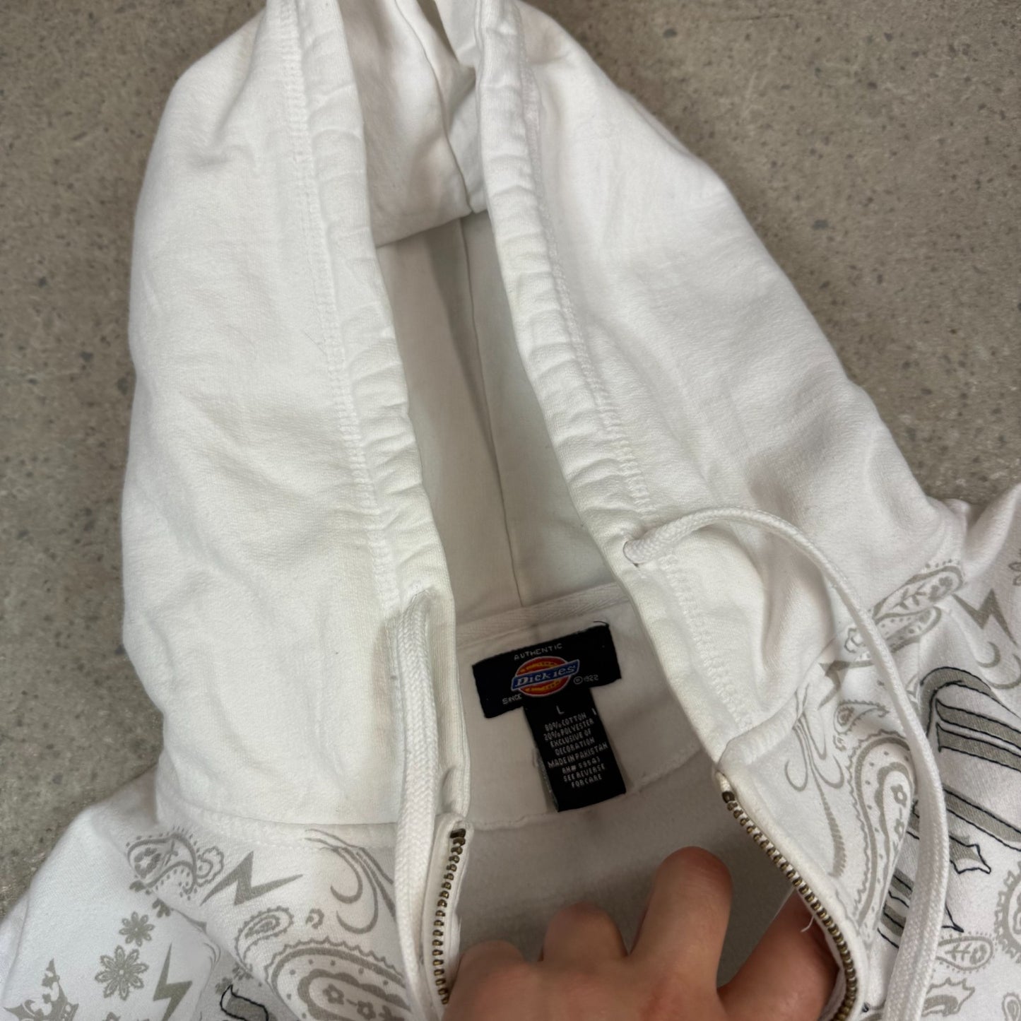 Dickies Zip Up Hoodie Large White Y2K Hooded