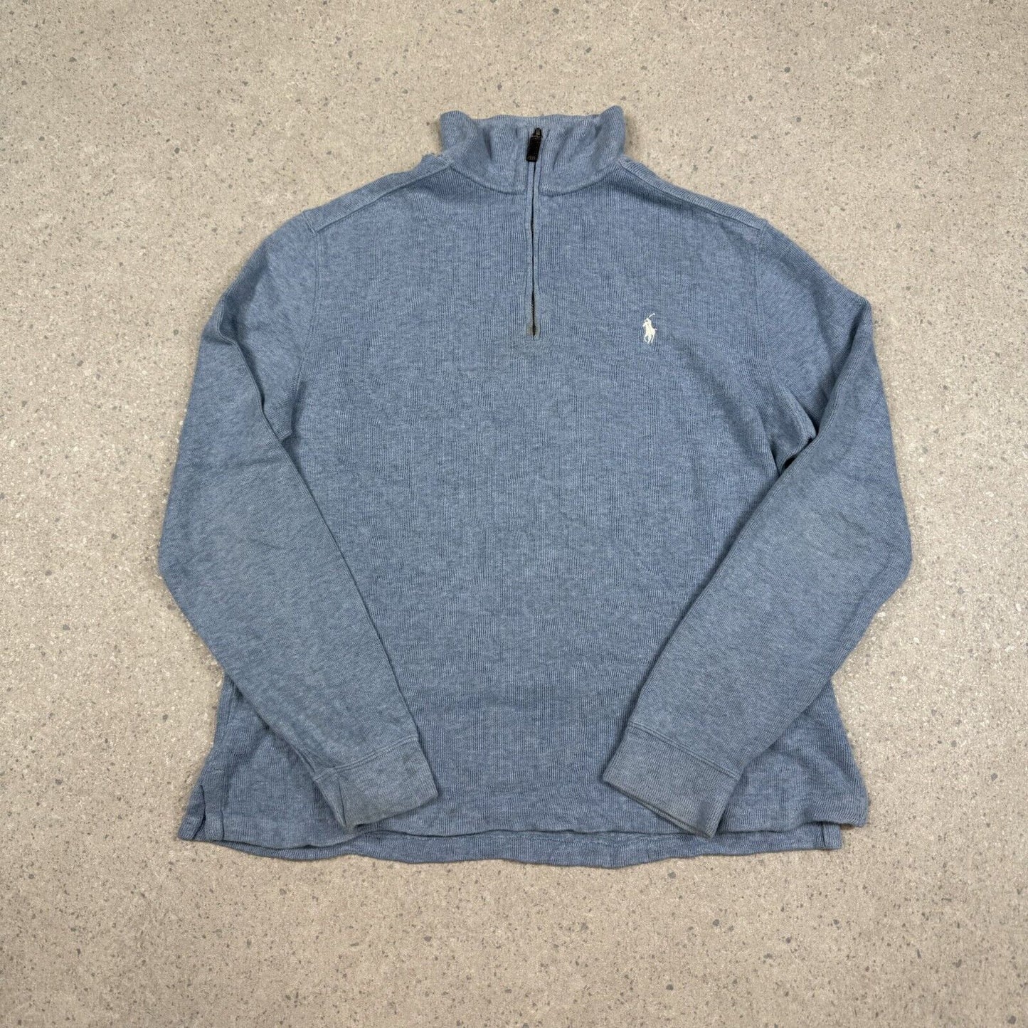 Polo Ralph Lauren 1/4 Zip Jumper Blue Medium White Horse