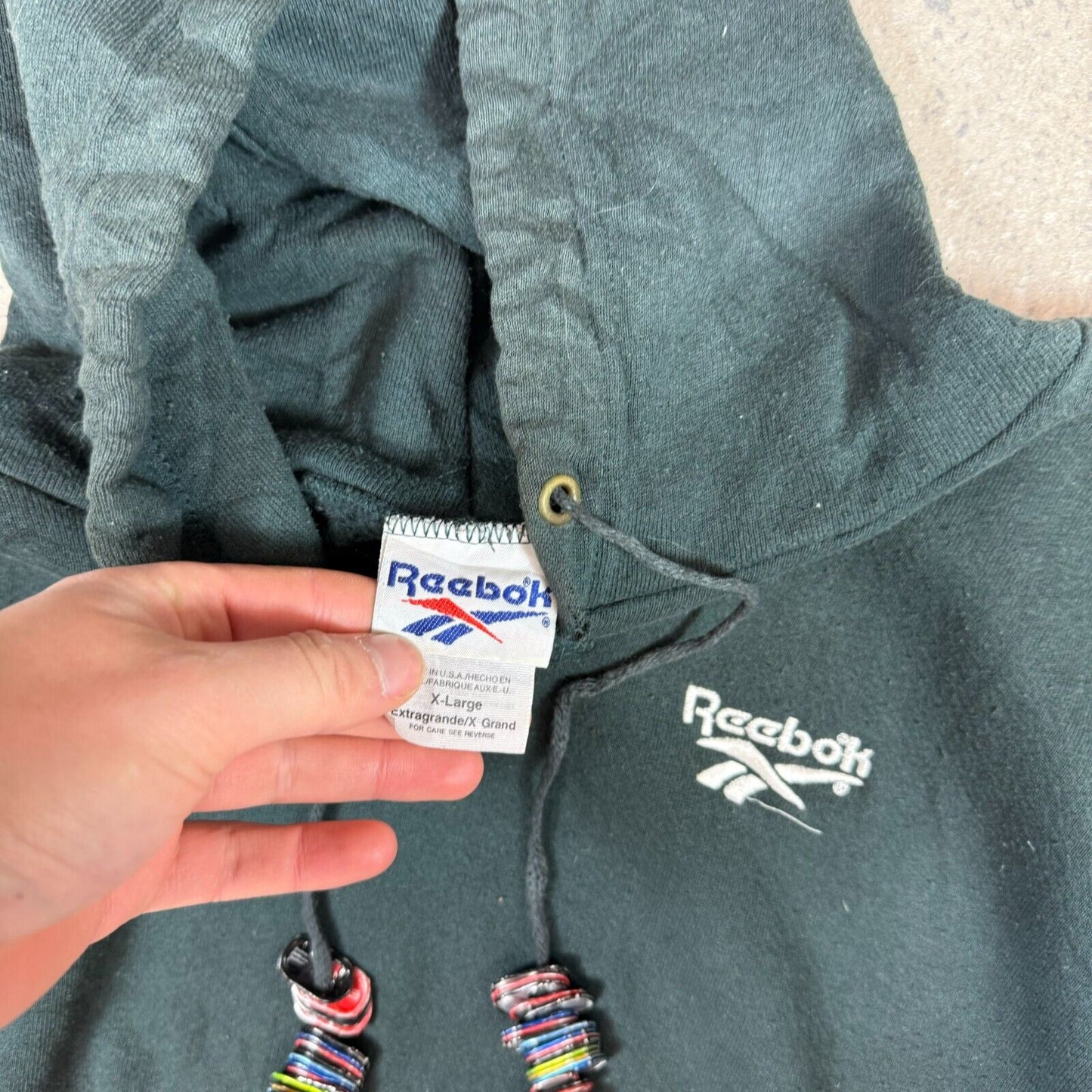 Reebok Hoodie XL Forest Green Retro