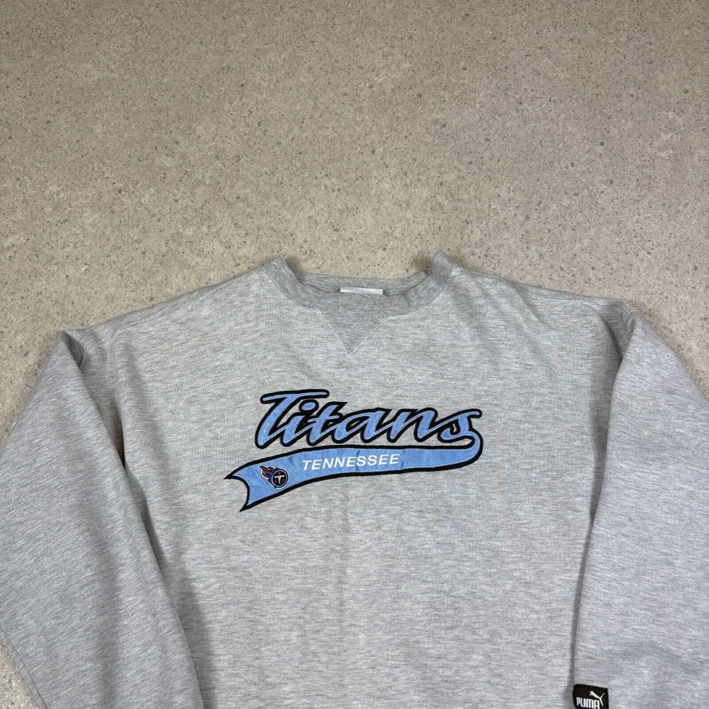 Tennessee Titans Sweatshirt XL Grey Puma 90s Sweater Embroidered Relaxed Fit