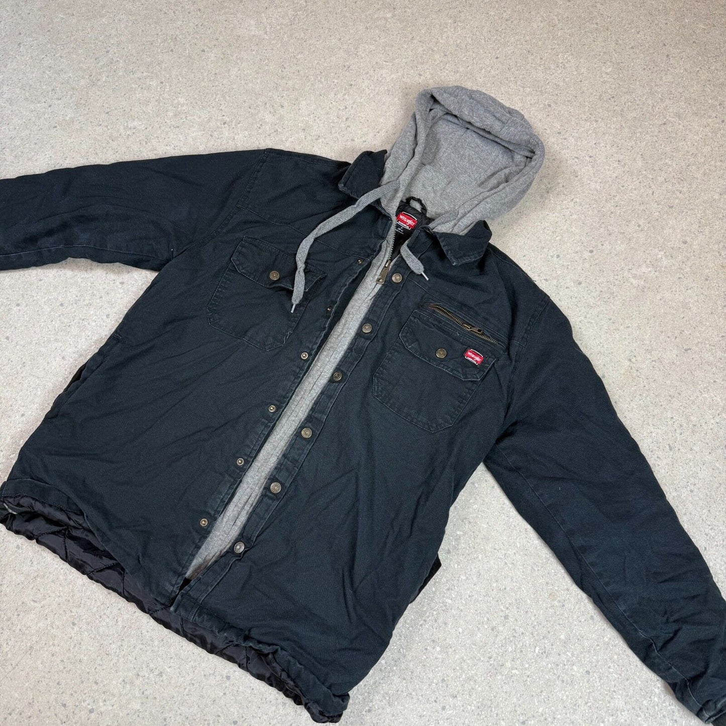 Wrangler Shacket Medium Black Outer Jacket Grey Hoodie Padded Lined