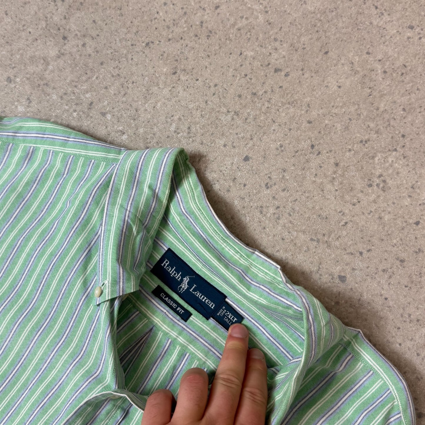 Ralph Lauren Shirt 2XLT Green White Stripe Short Sleeve