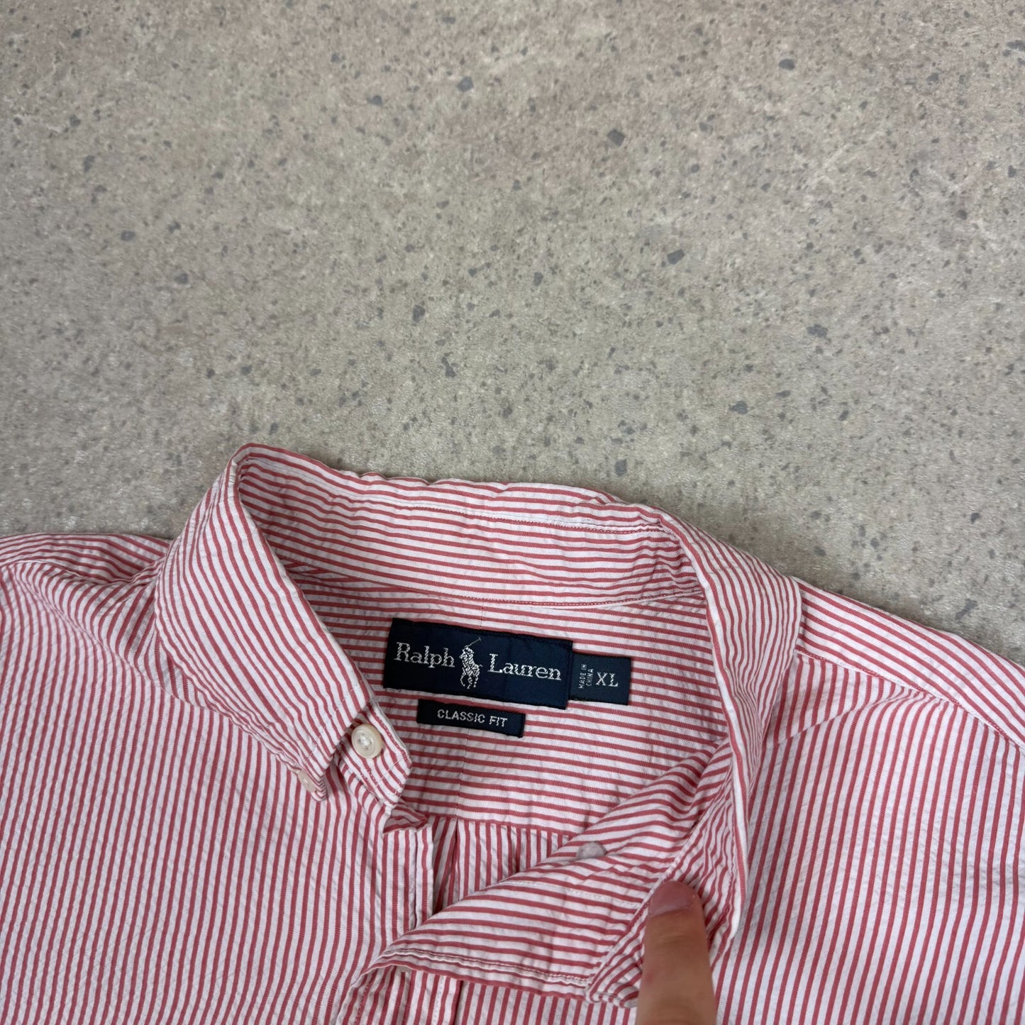 Ralph Lauren Shirt Large Red Striped Classic Fit Short Sleeve Button Down