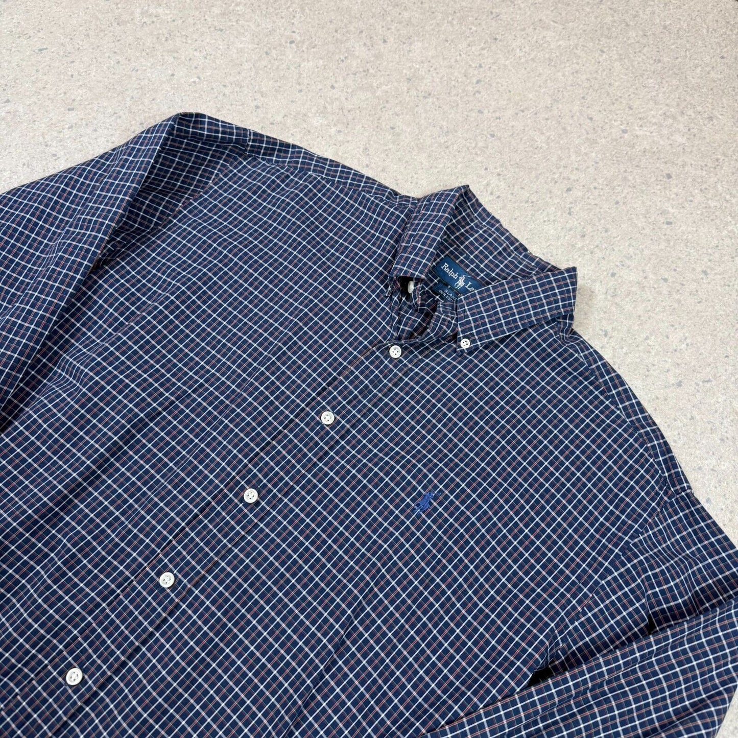 Ralph Lauren Shirt Medium Navy Check Pattern Embroidered Logo Blake Fit