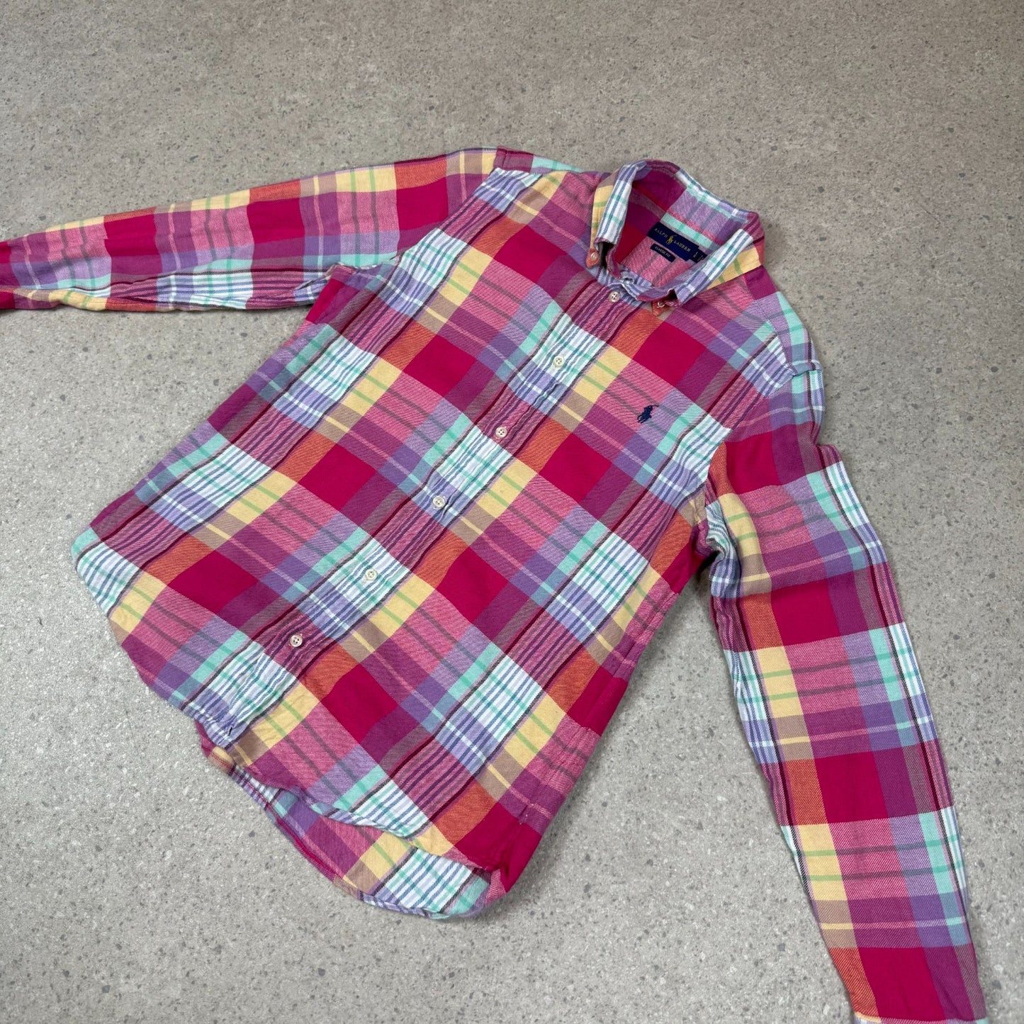 Ralph Lauren Shirt Medium Red Multicolor Plaid Long Sleeve Cotton