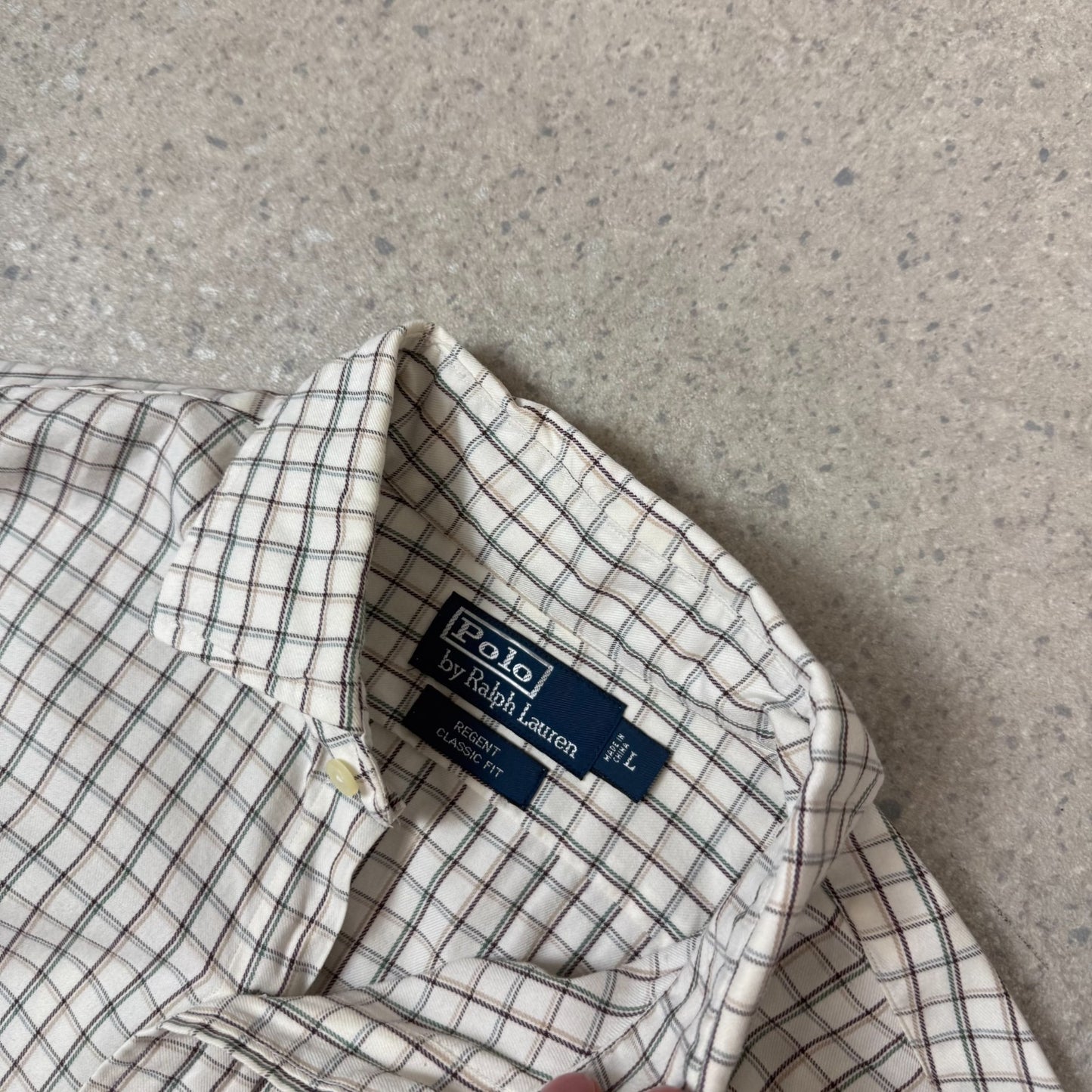 Ralph Lauren Shirt Large Classic Fit Cream Green Brown Check Long Sleeve