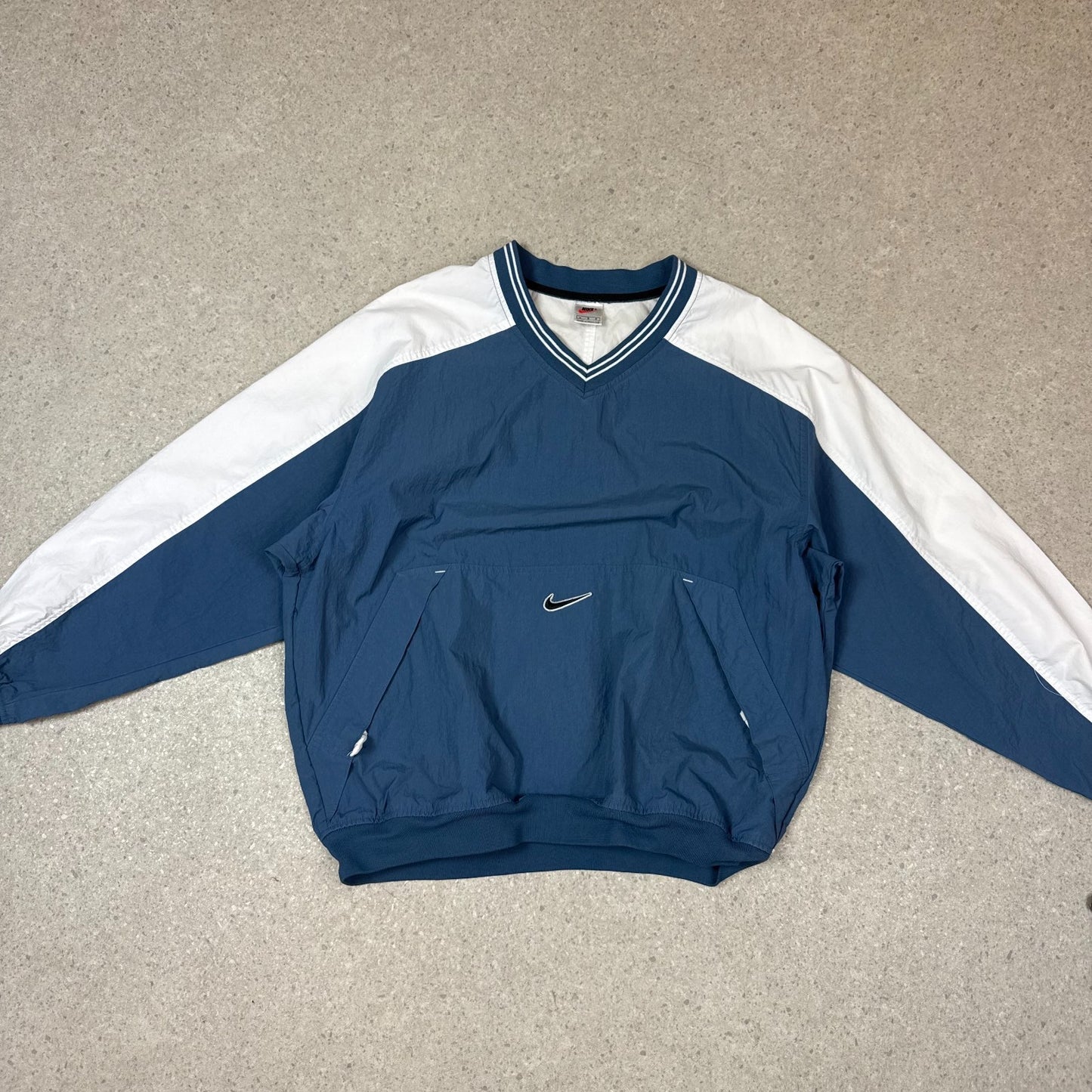 Nike Windbreaker Large Navy White Pullover 90s V Neck Zipped Pockets