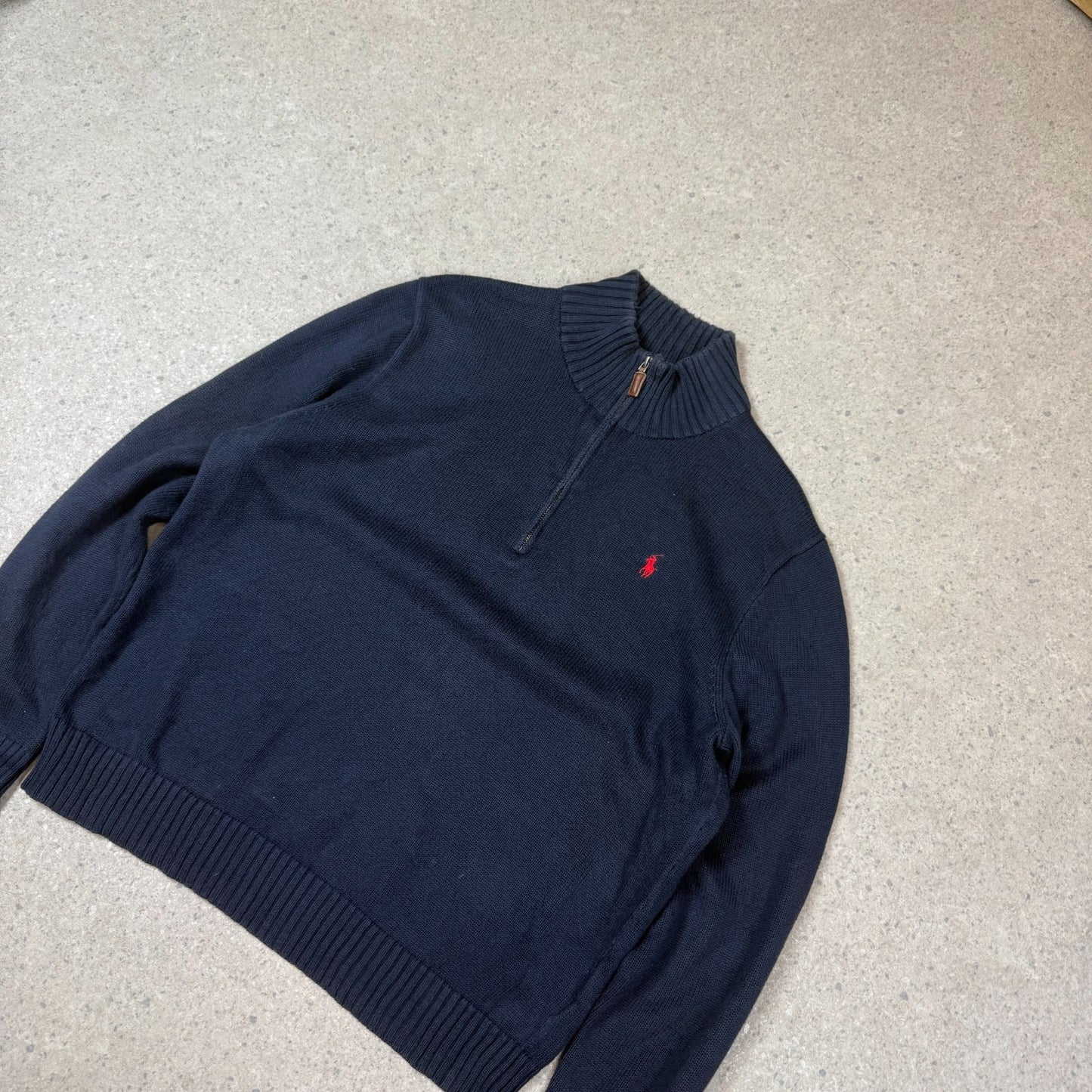 Ralph Lauren 1/4 Zip Jumper Large Navy Colourway Embroidered Logo