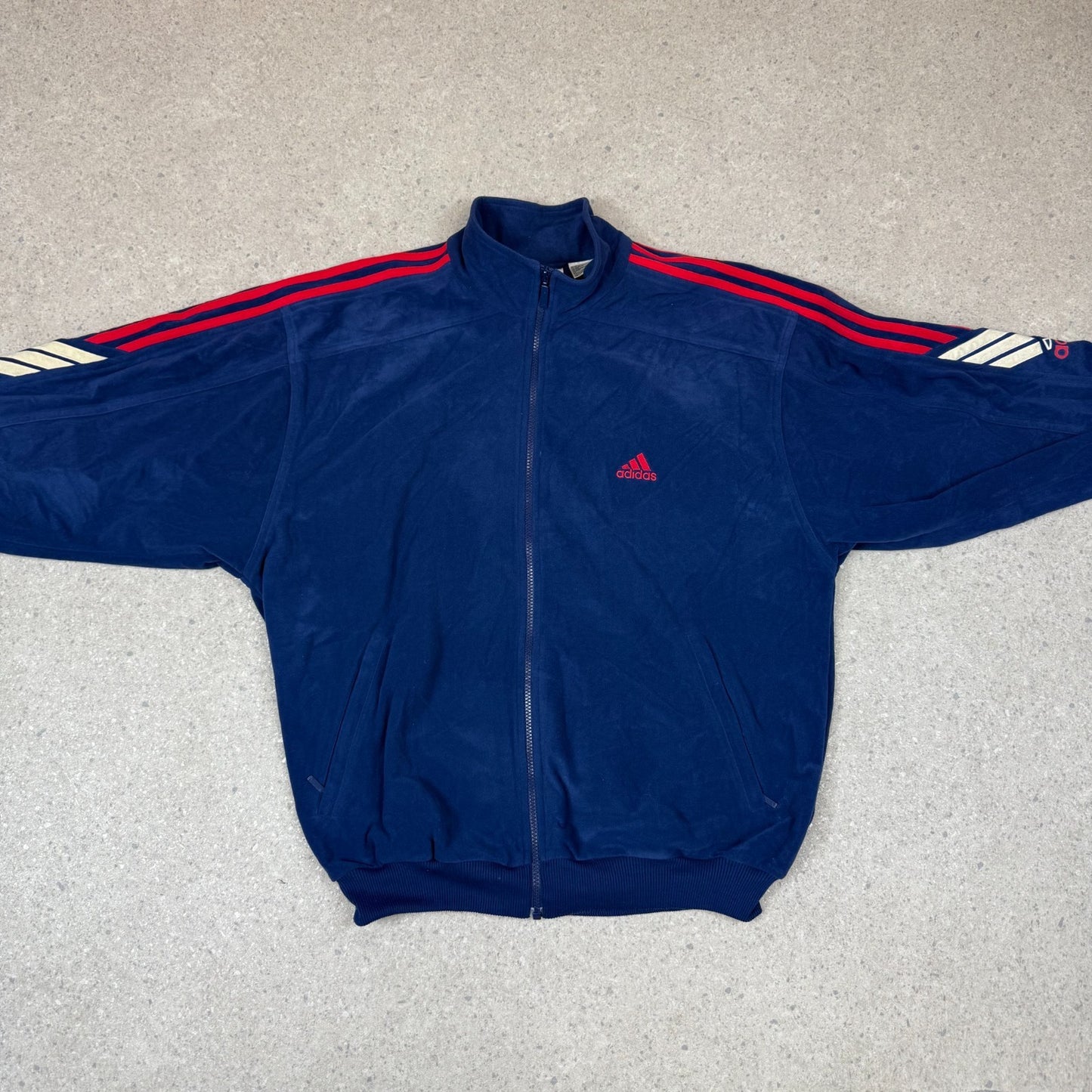 Adidas Velour Windbreaker Jacket Large Blue 90s Zip Up Logo