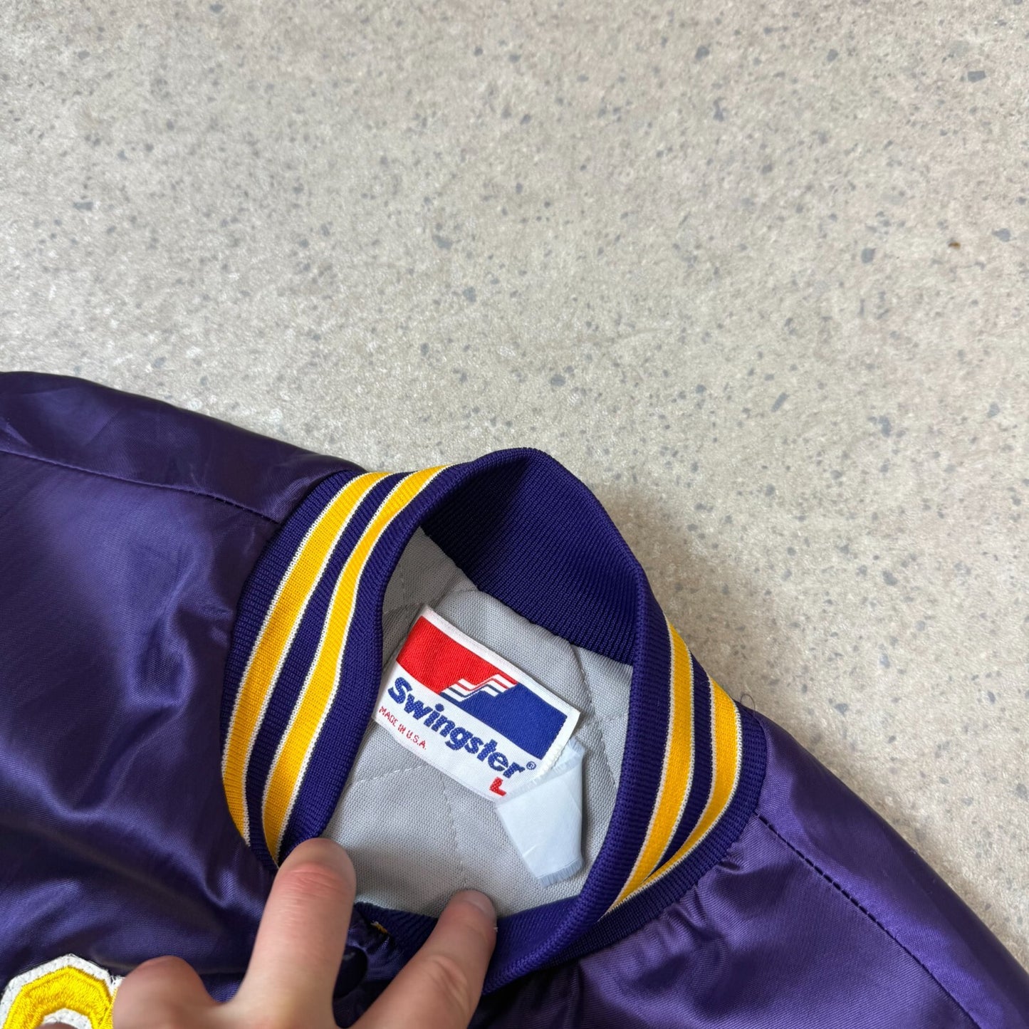 Huskies Swingstar Satin Varsity Jacket Large Purple Yellow Vintage Made in USA