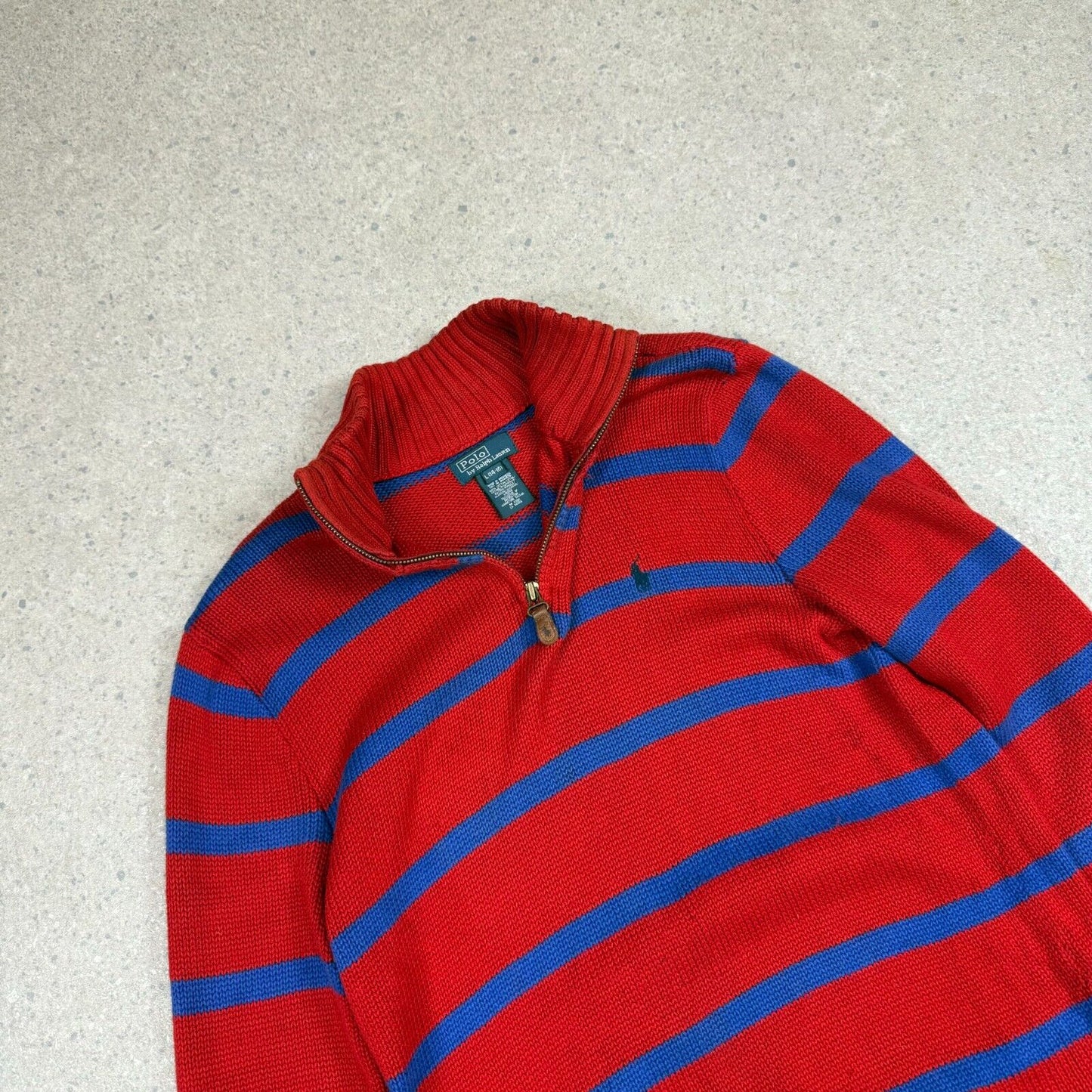 Ralph Lauren 1/4 Zip Jumper Striped Large Women’s Red Blue
