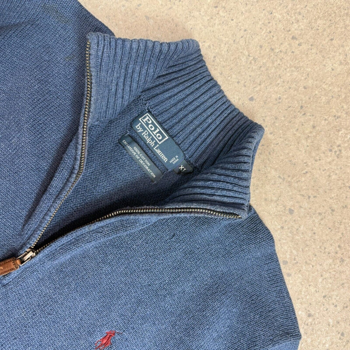 Ralph Lauren 1/4 Zip Jumper Large Blue Cotton
