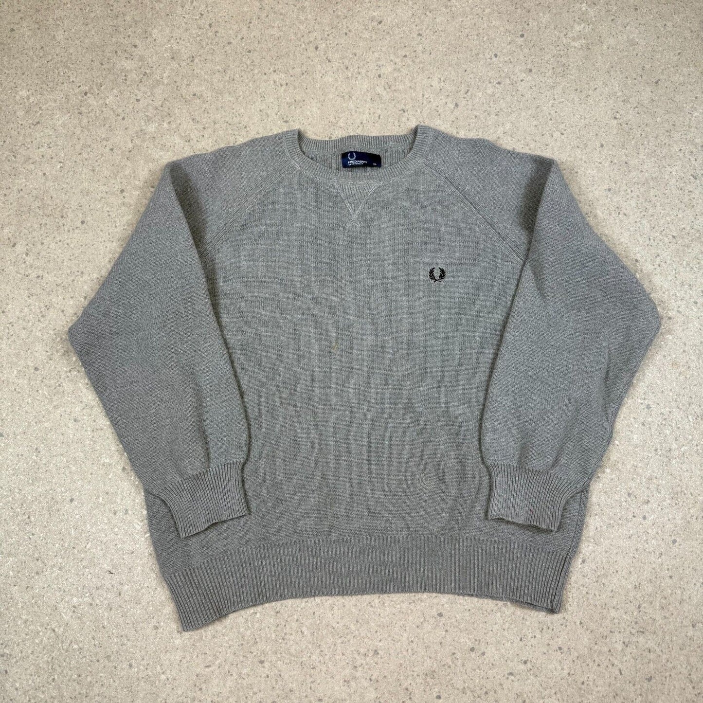 Fred Perry Sweatshirt Grey Knit Medium Thick Cotton Vintage Long Sleeve