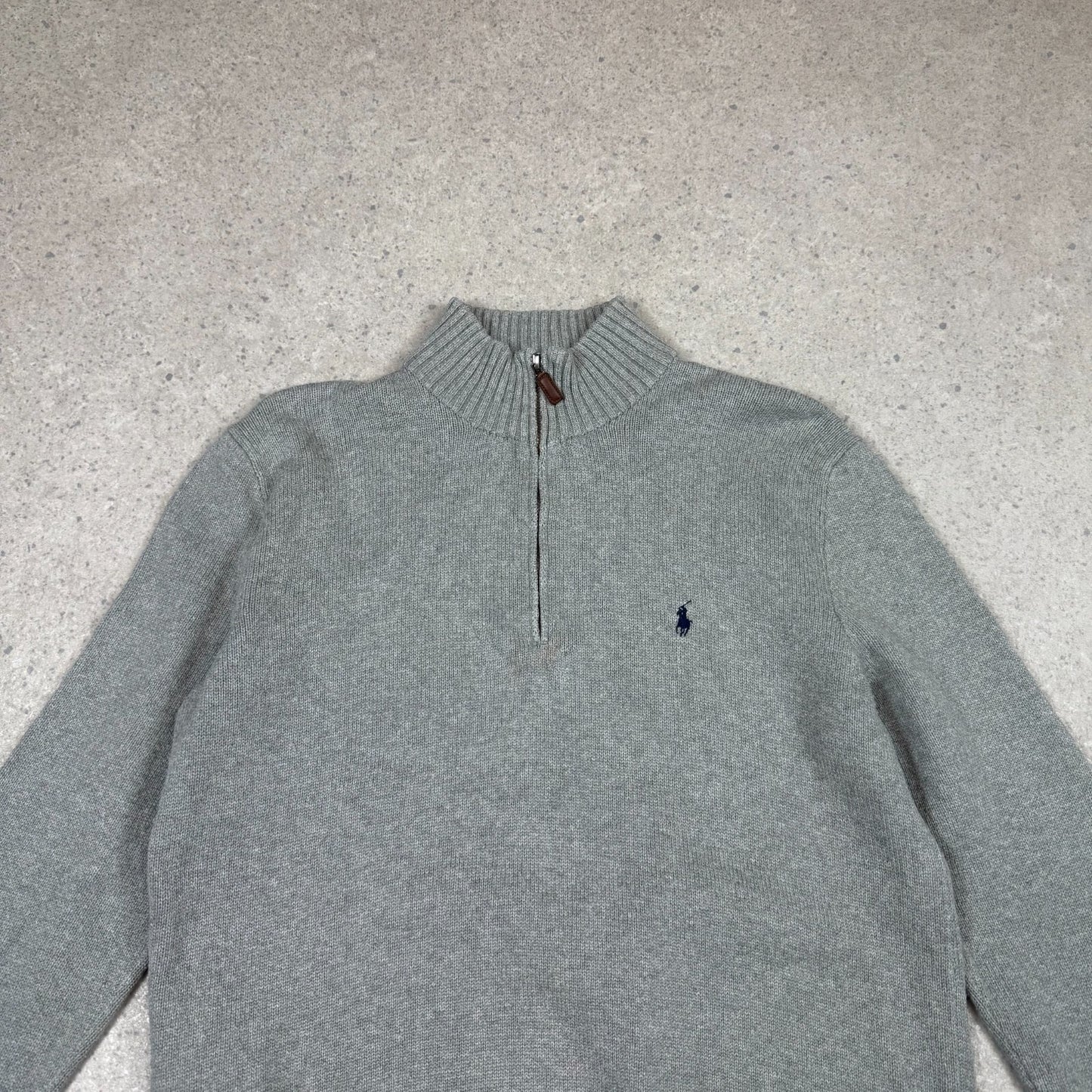 Ralph Lauren 1/4 Zip Jumper Large Grey Colourway Embroidered Logo Cotton