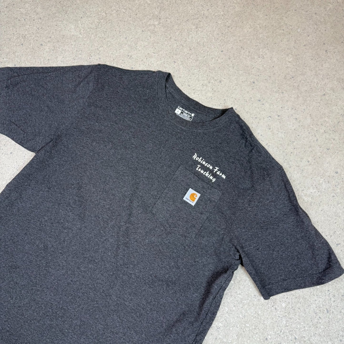 Carhartt T Shirt Large Charcoal Grey Loose Fit Pocket Logo Short Sleeve