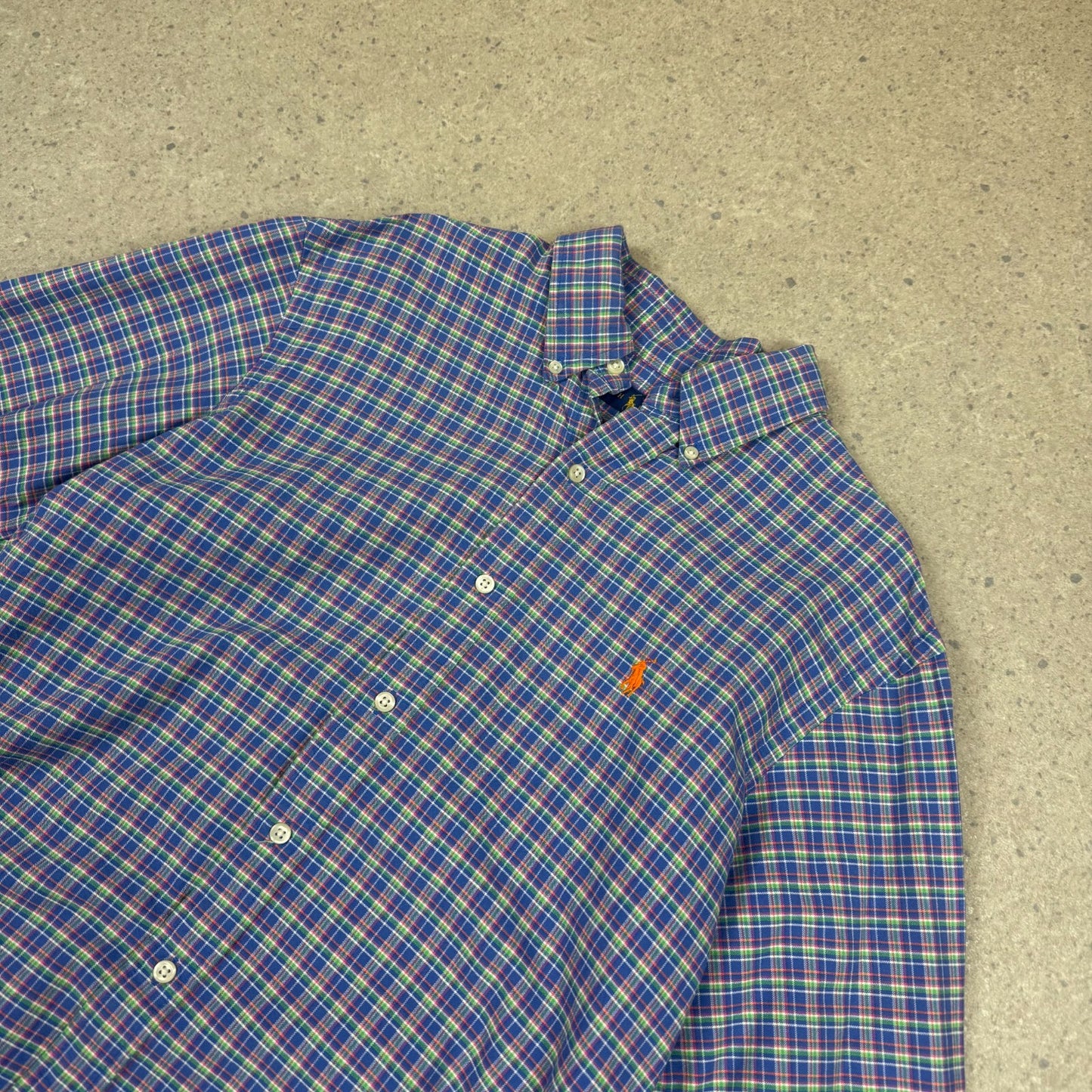 Ralph Lauren Shirt Medium Check Navy Orange Colourway