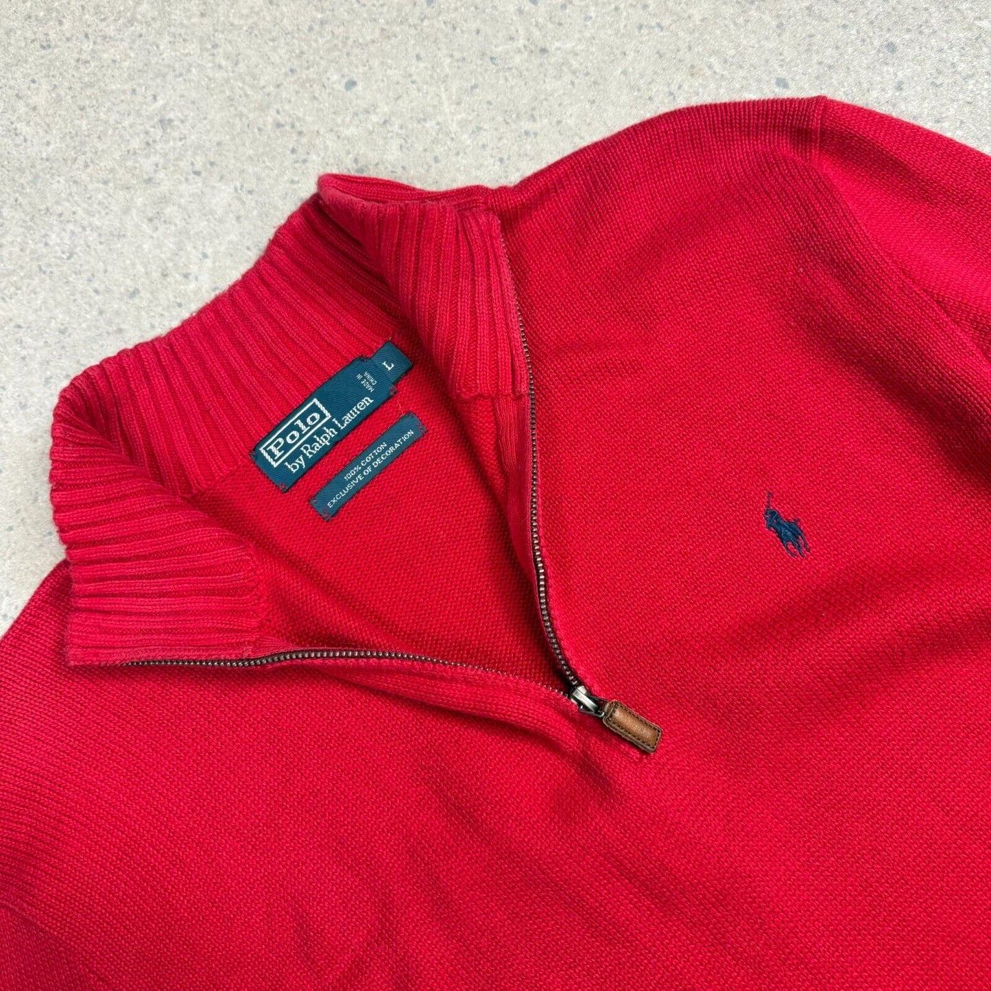 Ralph Lauren 1/4 Zip Jumper Large Red Cotton