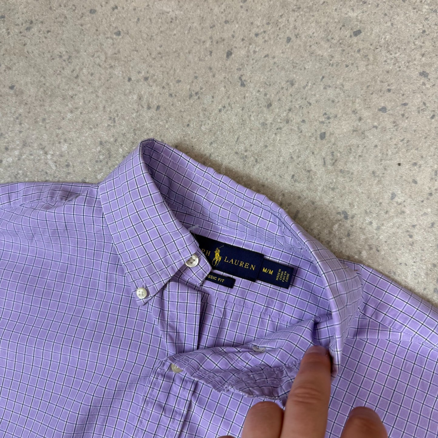Ralph Lauren Shirt Medium Purple Check Embroidered Logo Short Sleeve
