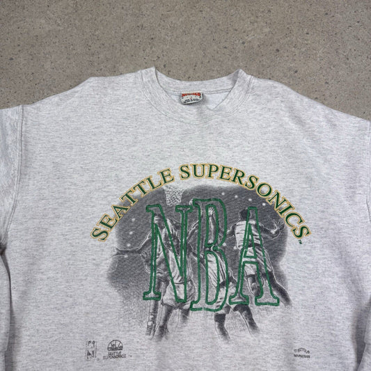 Vintage 90s Seattle Supersonics NBA Sweater Large Gray