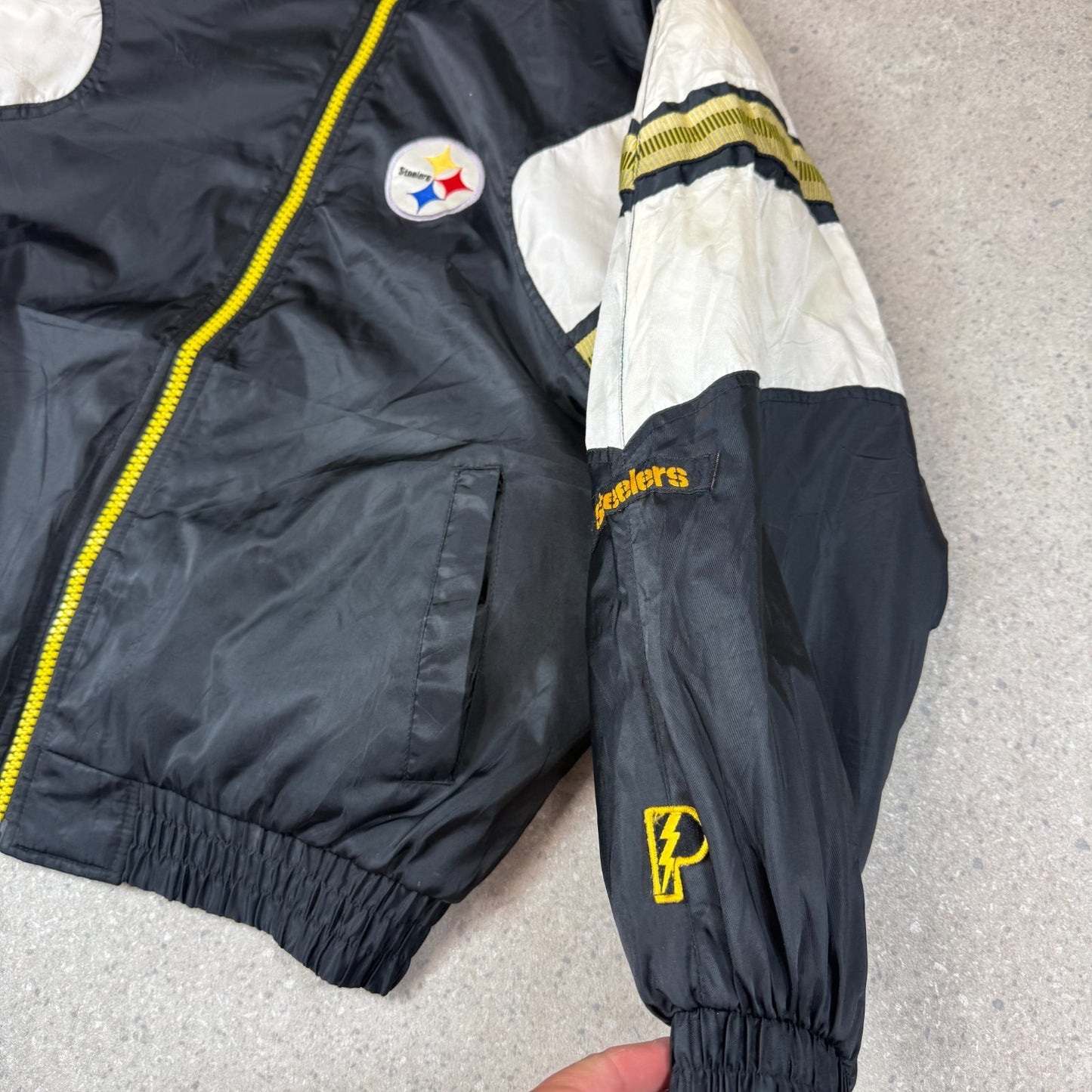 NFL Steelers PRO Player Windbreaker Jacket Large Black White Full Zip