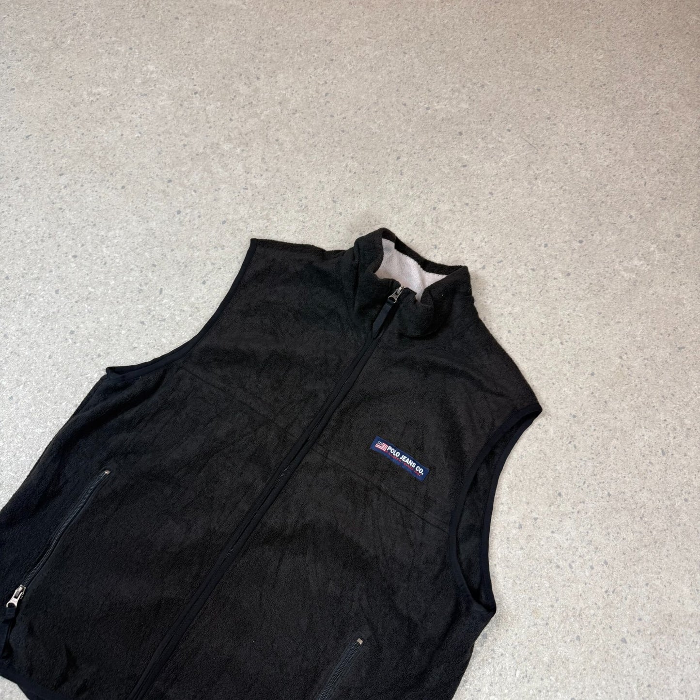 Polo Jeans Fleece Gillet Large Black Embroidered Logo Full Zipåç