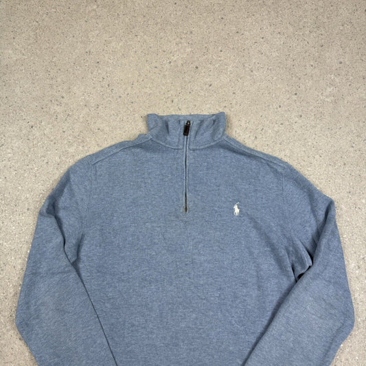 Polo Ralph Lauren 1/4 Zip Jumper Blue Medium White Horse