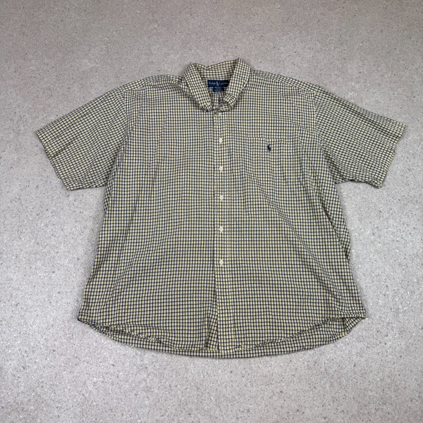 Ralph Lauren Shirt XXL Yellow Check Short Sleeve Button Down Blake Cotton