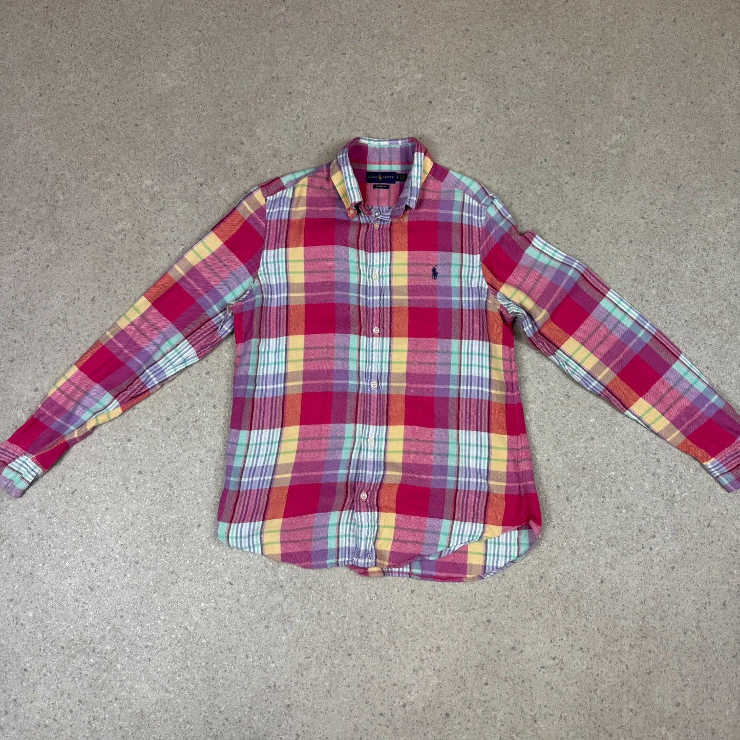 Ralph Lauren Shirt Medium Red Multicolor Plaid Long Sleeve Cotton