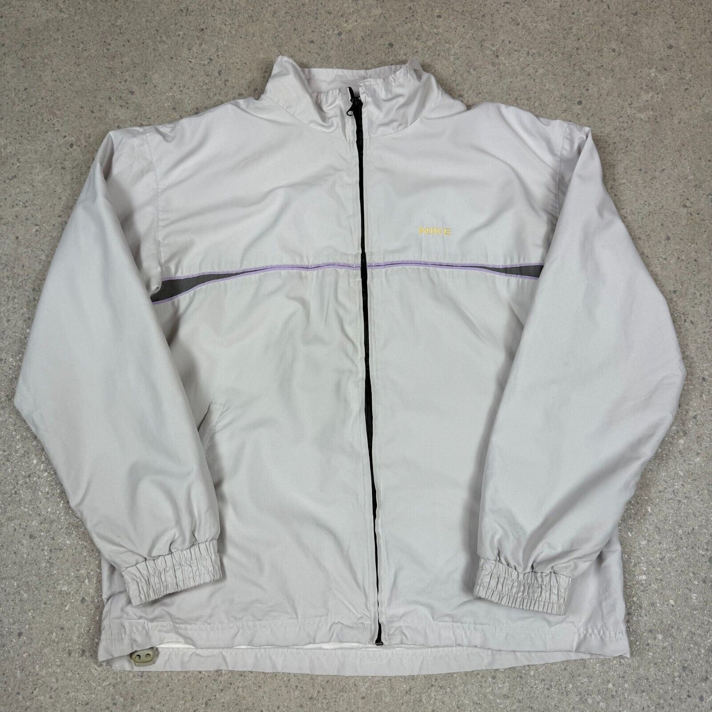 Nike Track Jacket Large Cream Pink Stripe Embroidered Logo Spanish 90s Zip Up