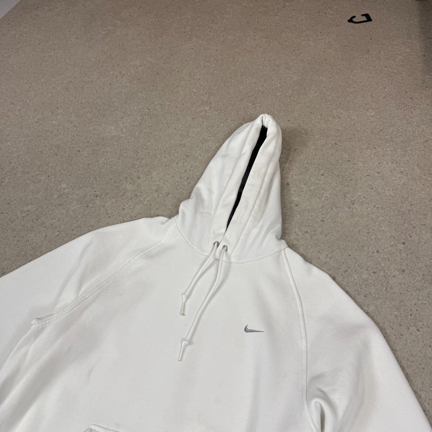 Nike Small Swoosh Hoodie Medium White Embroidered Swoosh Silver Tag Y2K