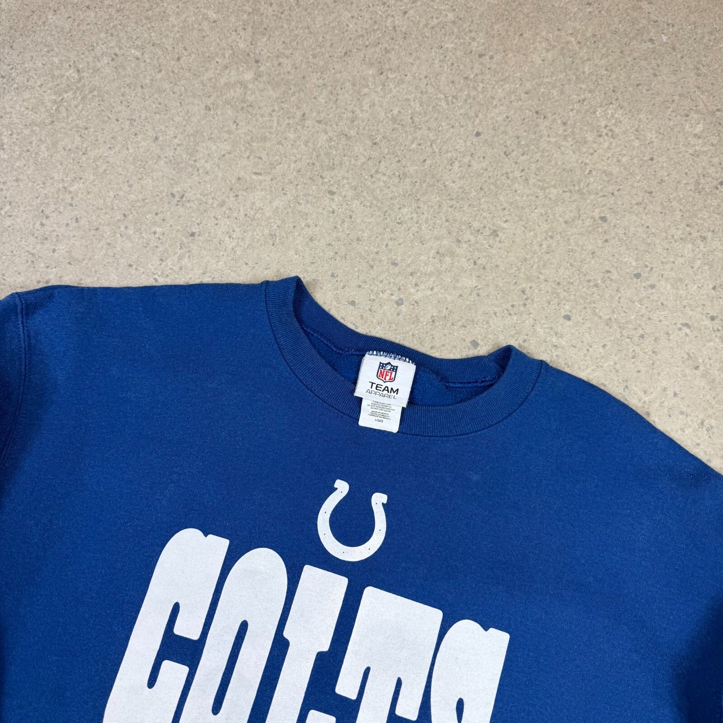 Colts NFL Sweater Large Blue Colourway Vintage Spell Out Logo Long Sleeve
