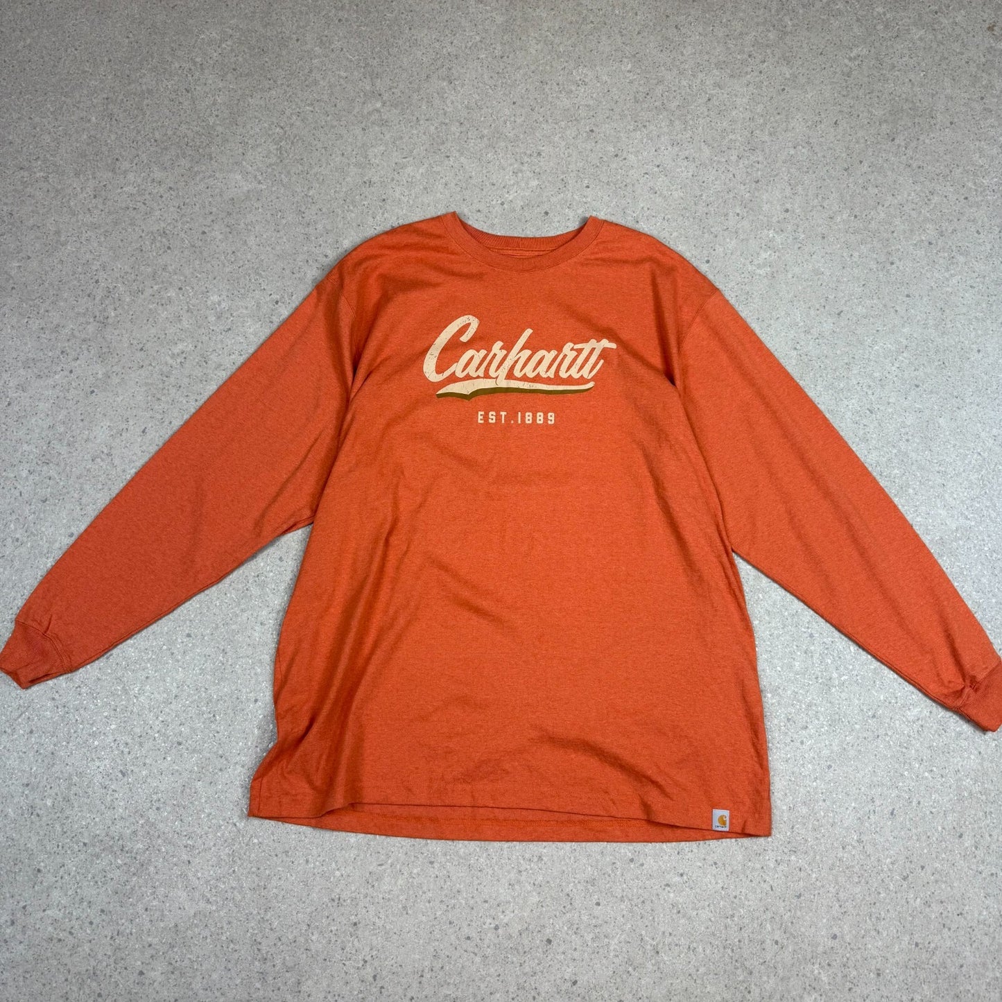 Carhartt Long Sleeve T Shirt 2XL Orange Loose Fit Spell Out Logo