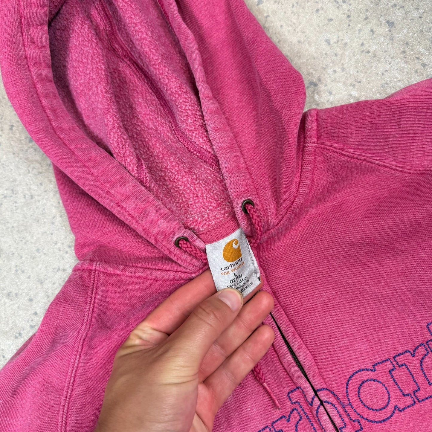 Carhartt Full Zip Hoodie Women’s Large Pink Embroidered Logo Full Zip Hooded