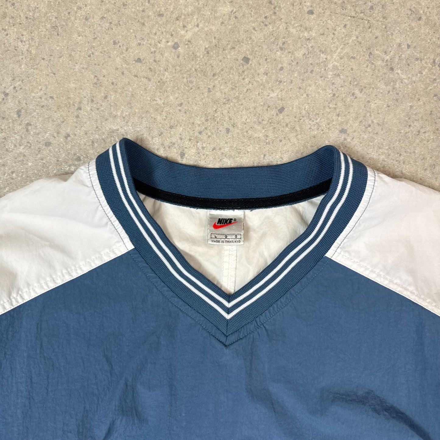 Nike Windbreaker Large Navy White Pullover 90s V Neck Zipped Pockets