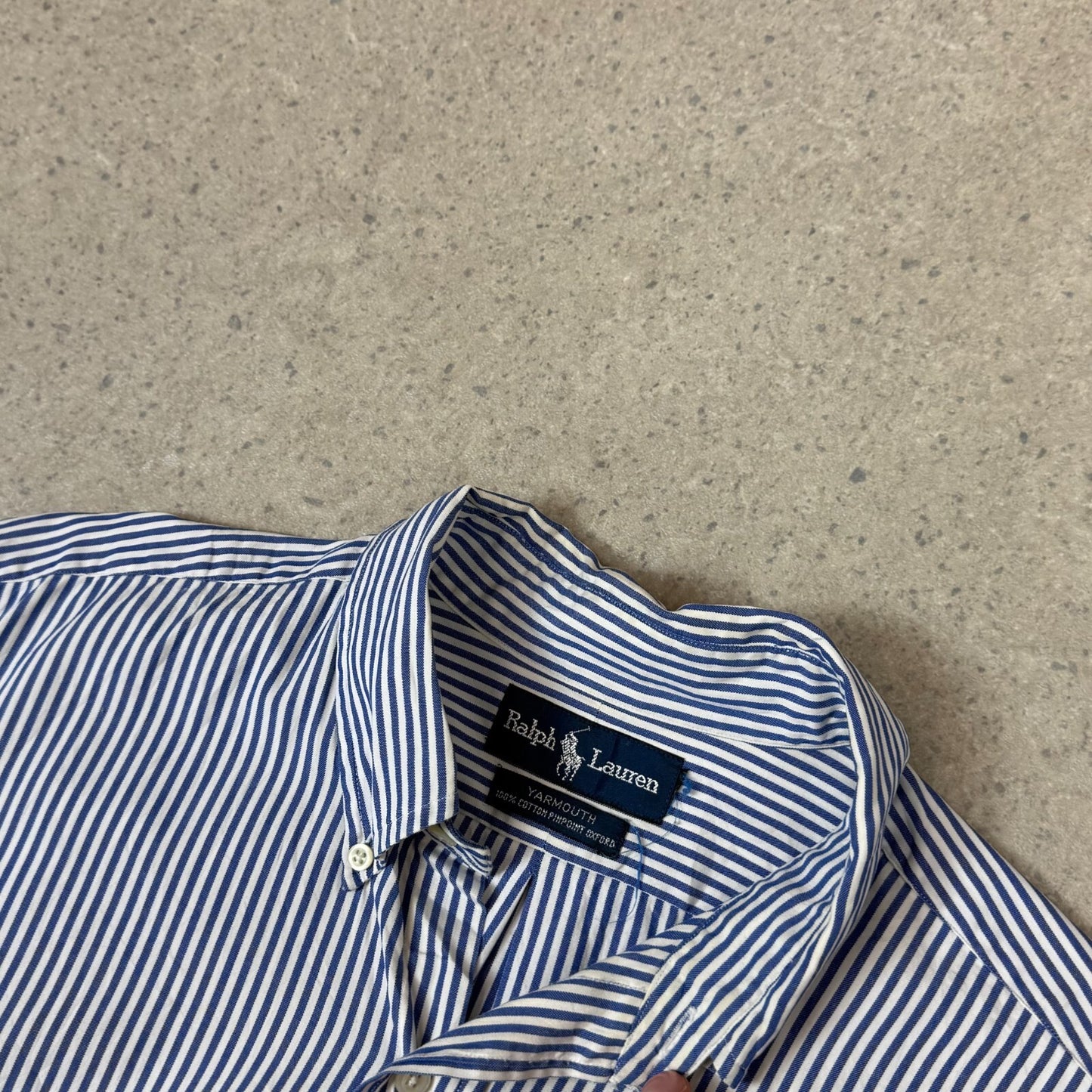 Ralph Lauren Yarmouth Shirt Large Blue White Striped Embroidered Logo
