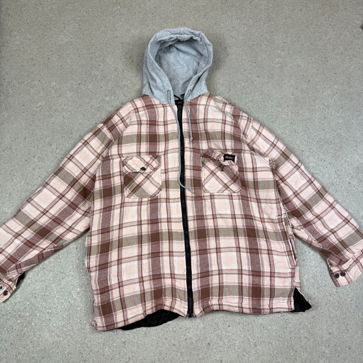 Dickies Flannel Shacket Large Padded Hooded Vintage Zip Up Pocket
