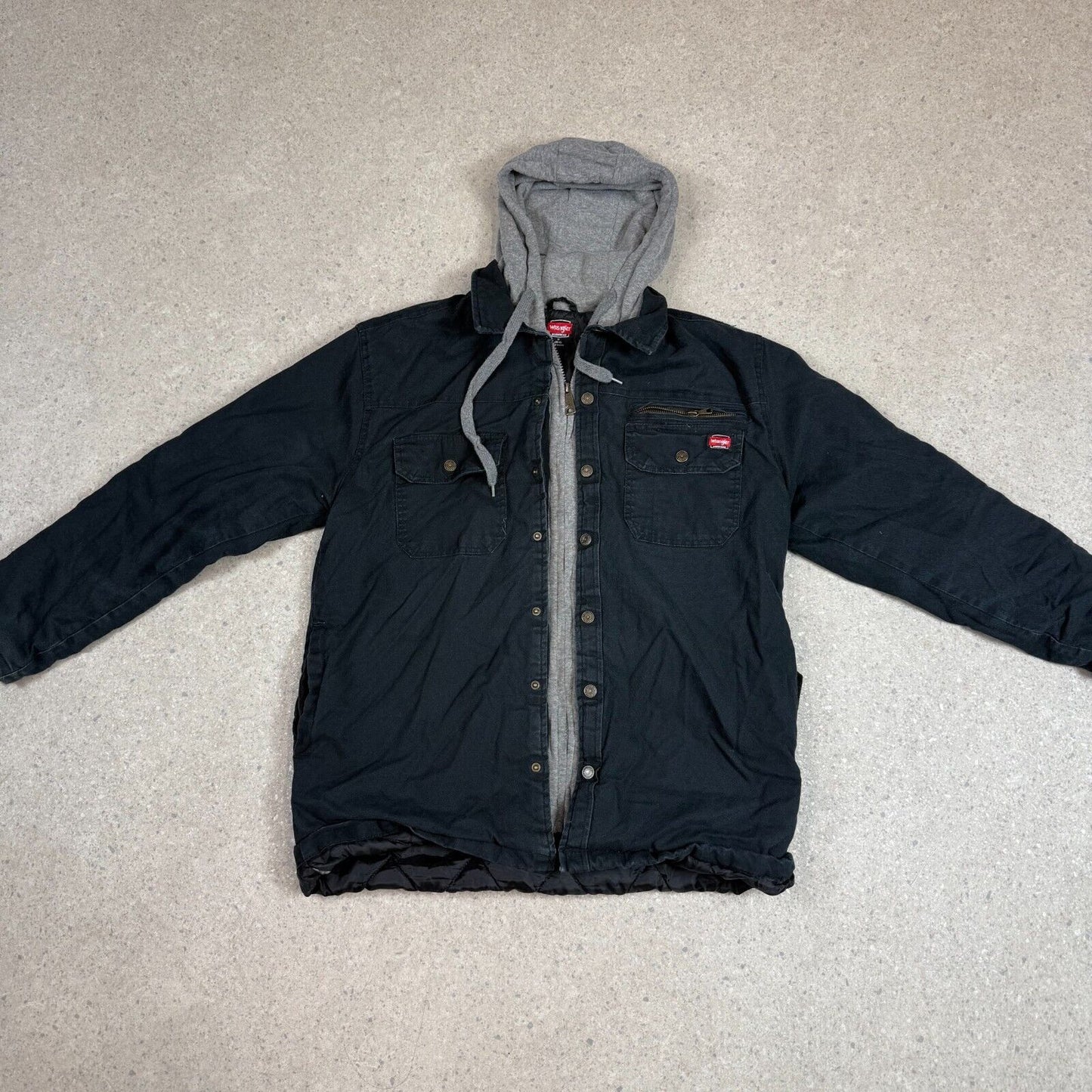 Wrangler Shacket Medium Black Outer Jacket Grey Hoodie Padded Lined