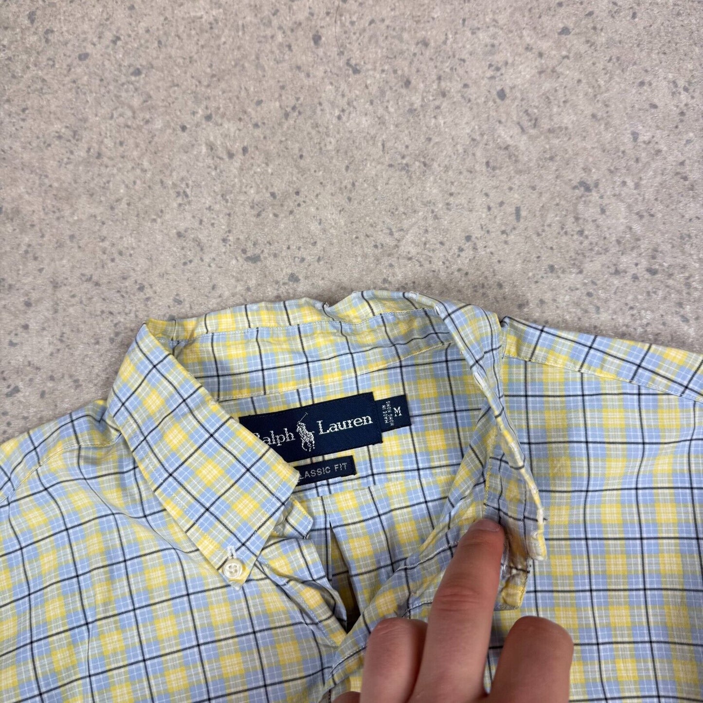 Ralph Lauren Shirt Medium Check Yellow Blue Embroidered Logo Long Sleeve