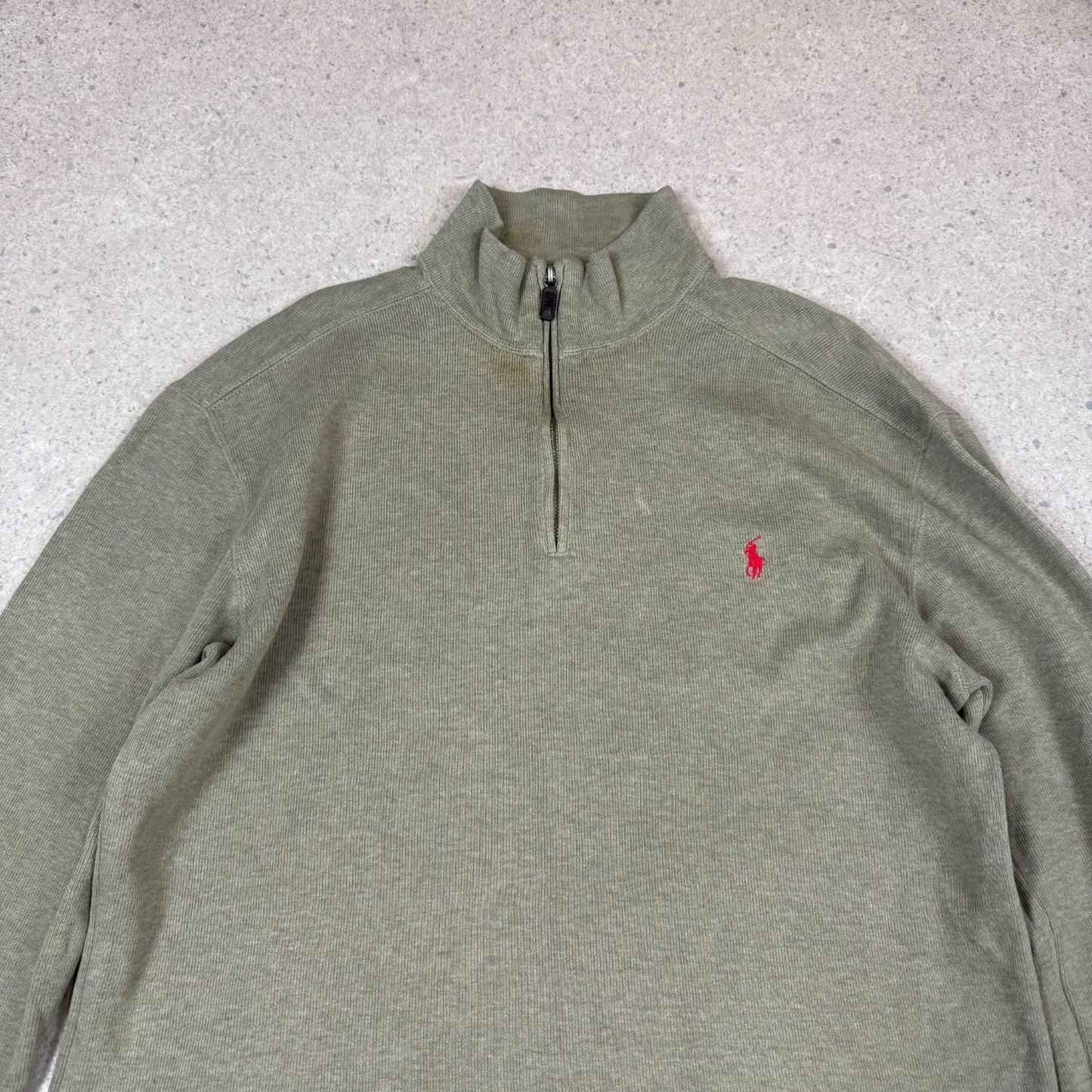 Ralph Lauren 1/4 Zip Large Green Colourway Embroidered Logo Cotton