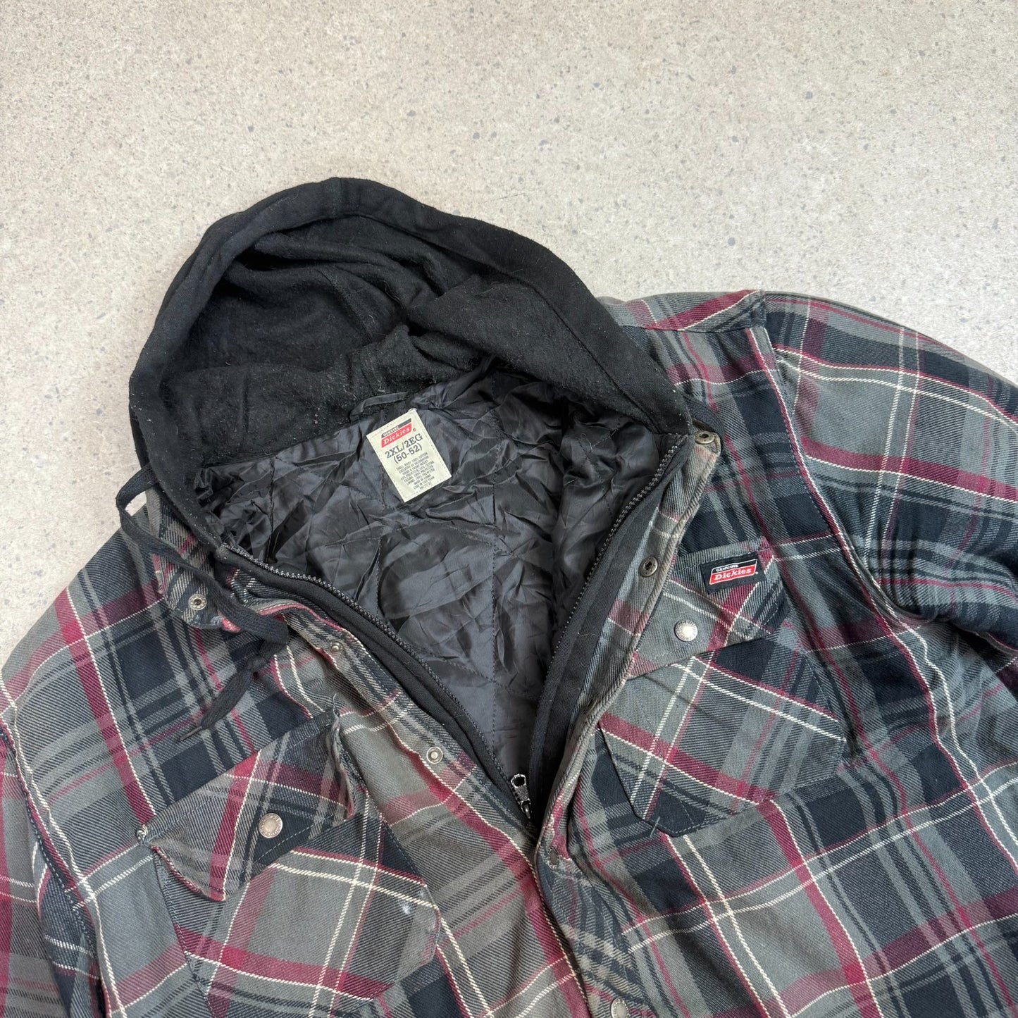 Dickies Flannel Hooded Work Jacket 2XL Black Grey