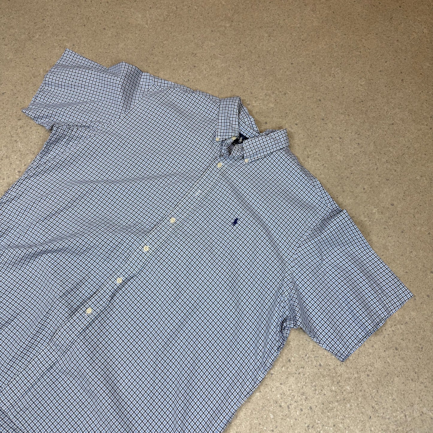 Ralph Lauren Check Shirt 2XL Short Sleeves Blue Embroidered Logo