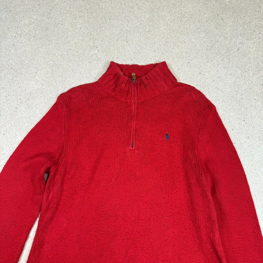 Ralph Lauren 1/4 Zip Jumper Large Red Cotton