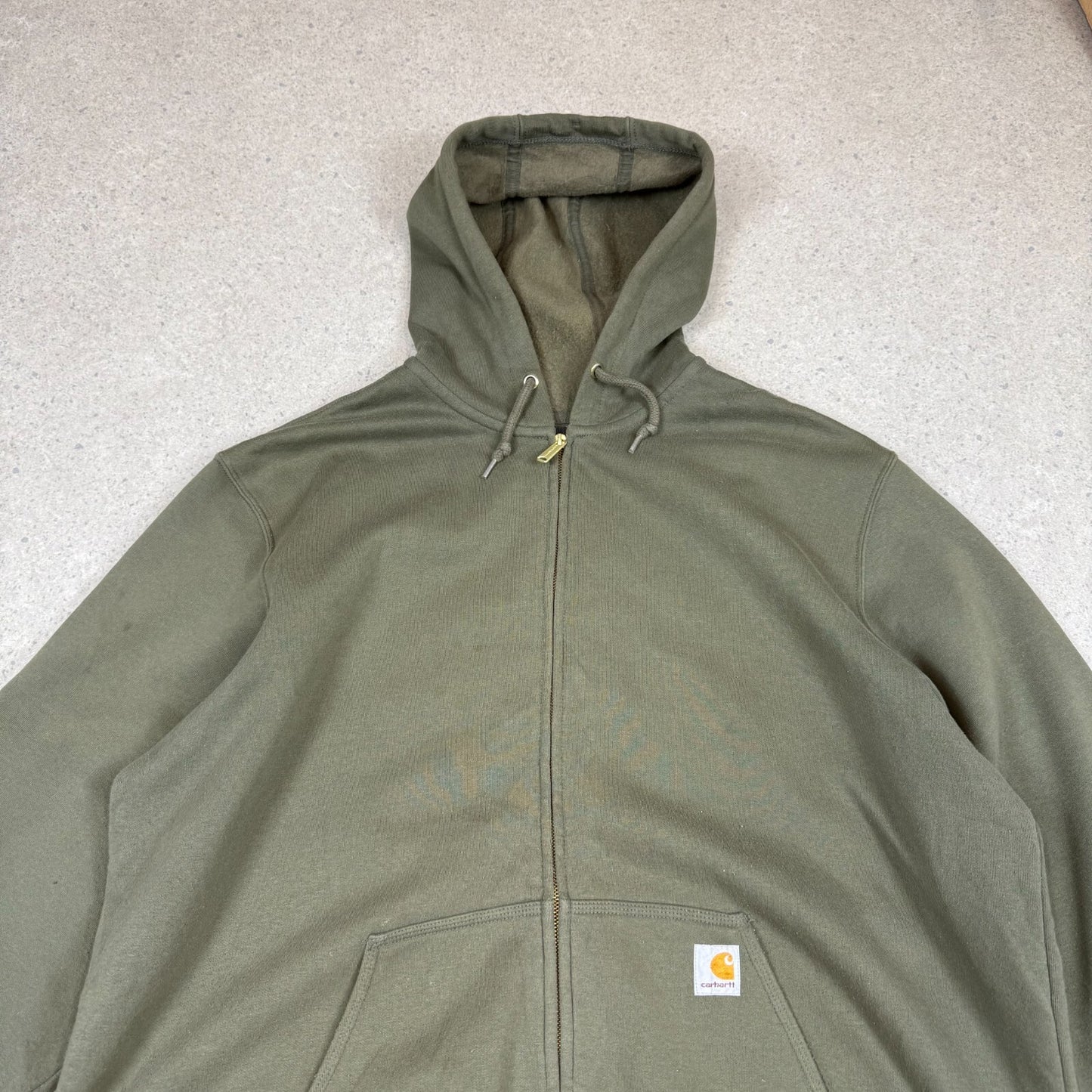 Carhartt Hoodie 2XL Loose Fit Moss Green Colourway Zip Up Fleece Lined